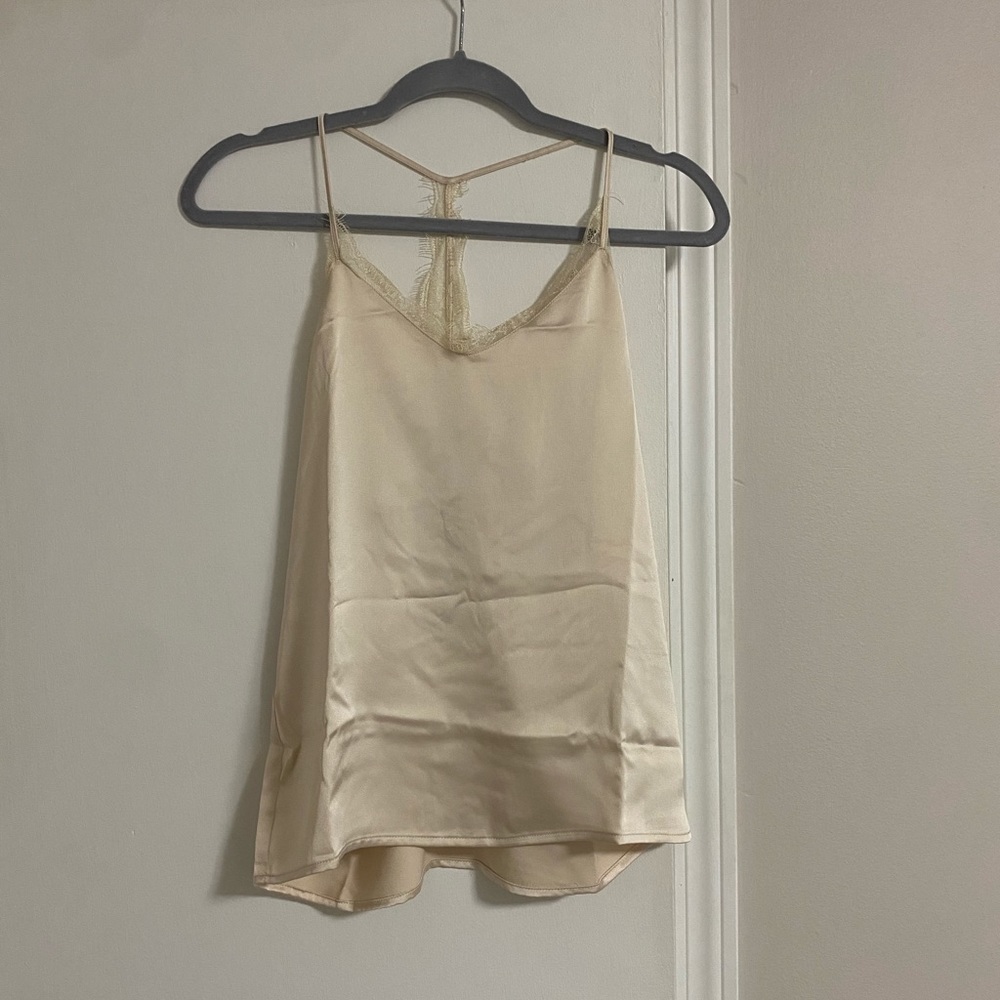 Rachel Zoe Beige Satin Camisole with Lace Trim and Racerback Size XS